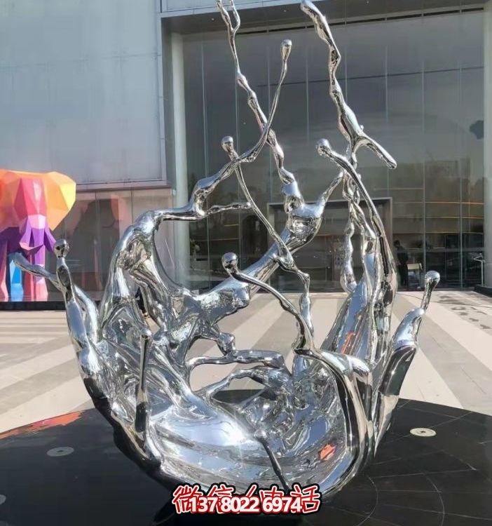 不銹鋼抽象海浪噴泉水景雕塑，開啟精致戶外新景觀
