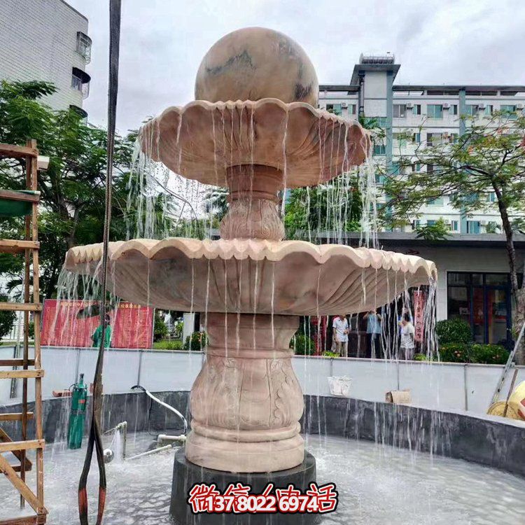 歐式大理石石雕流水噴泉，紅晚霞點(diǎn)綴