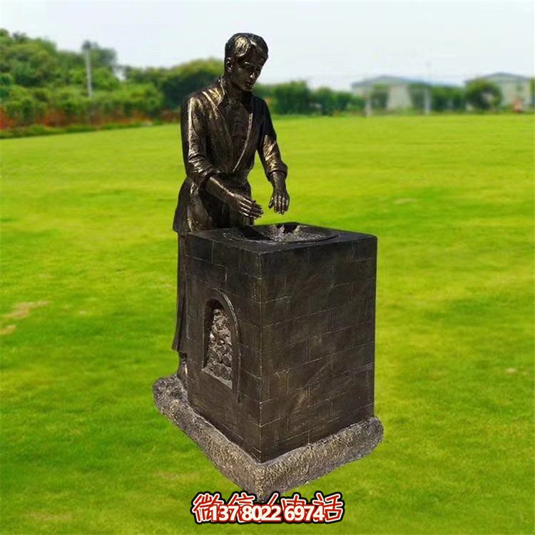 玻璃鋼仿銅制茶炒人物民俗小品茶園雕塑擺件