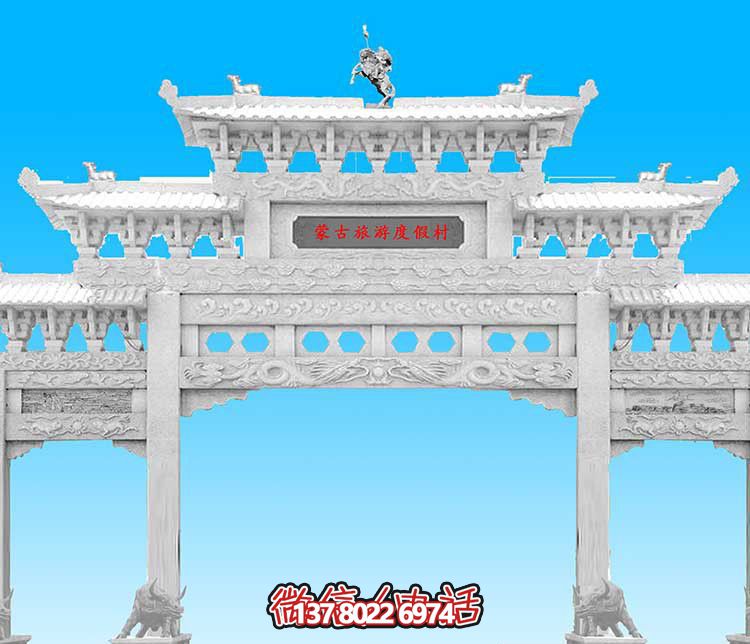 經典漢白玉雕塑，精致裝飾牌樓，為您的旅游景觀增添美感