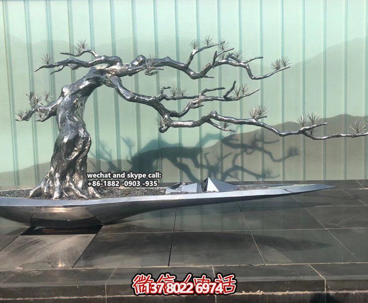 創(chuàng)意不銹鋼鏡面室內(nèi)擺件樹(shù)