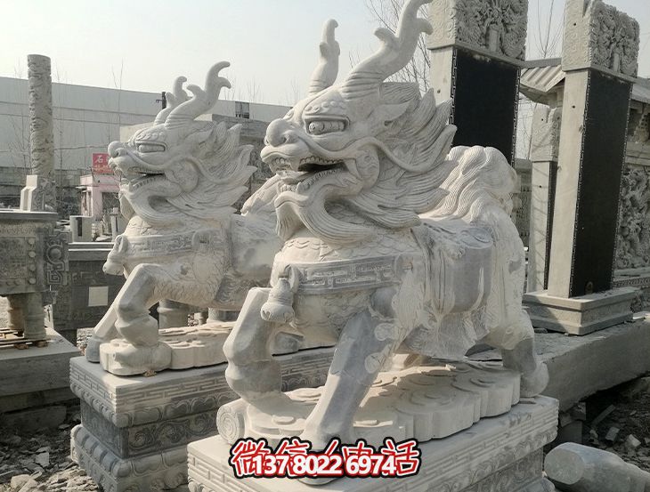 象征財(cái)富吉祥的大理石麒麟雕塑 象征財(cái)富吉祥的大理石麒麟雕塑