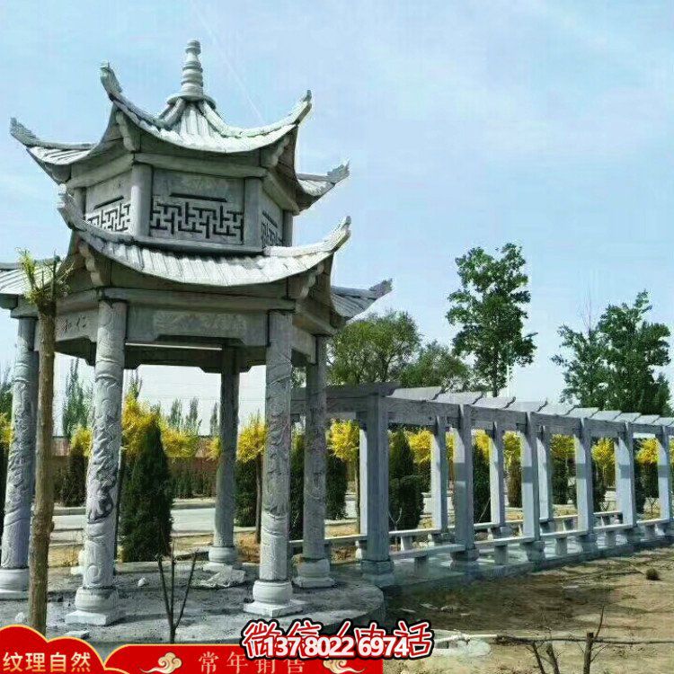 甄選優質大理石雙層涼亭，精美絕倫的雕塑美景