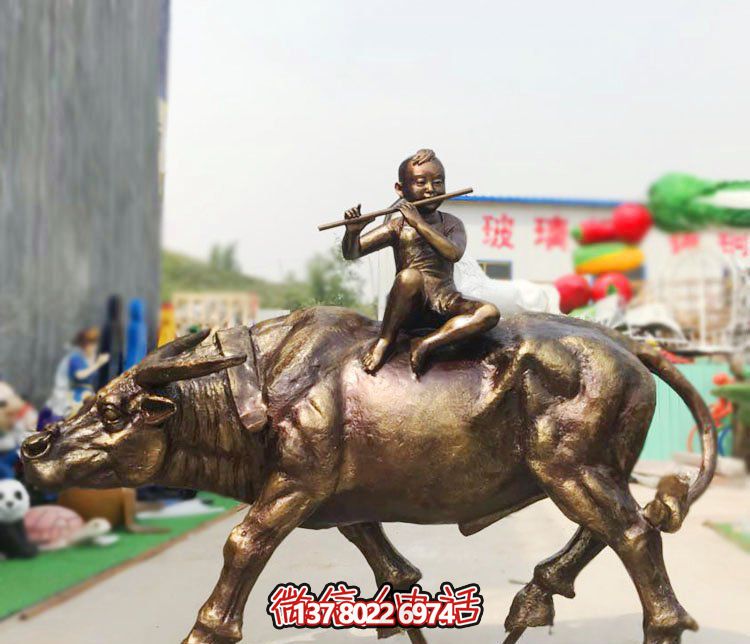 廣場(chǎng)銅雕牧童騎牛吹笛的吹奏雕塑 廣場(chǎng)銅雕牧童騎牛吹笛的吹奏雕塑