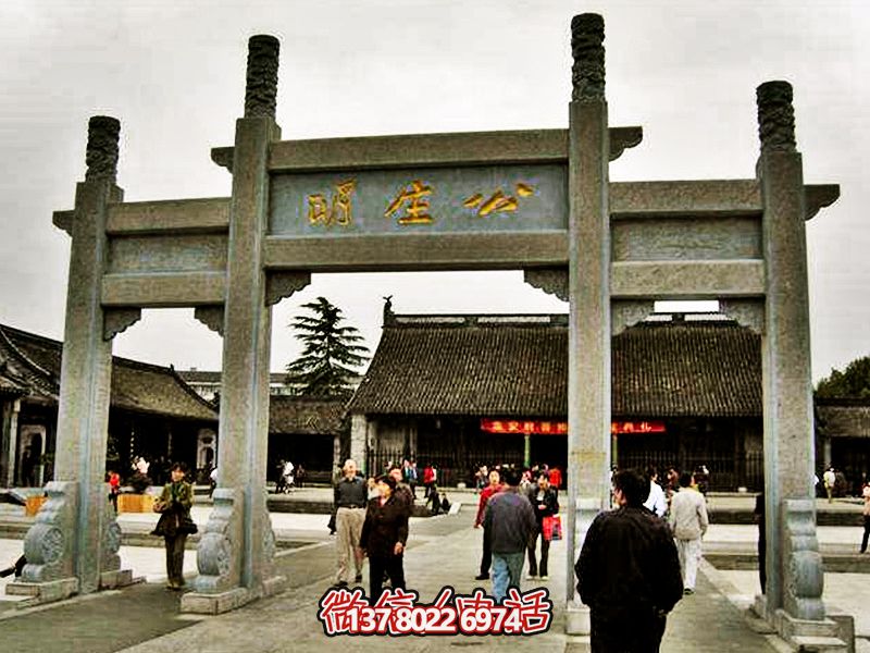 景點寺廟簡易石柱三門牌坊 景點寺廟簡易石柱三門牌坊