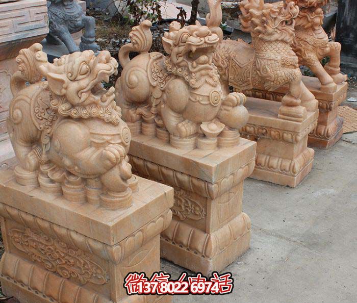 庭院公司晚霞紅石雕貔貅雕塑 庭院公司晚霞紅石雕貔貅雕塑