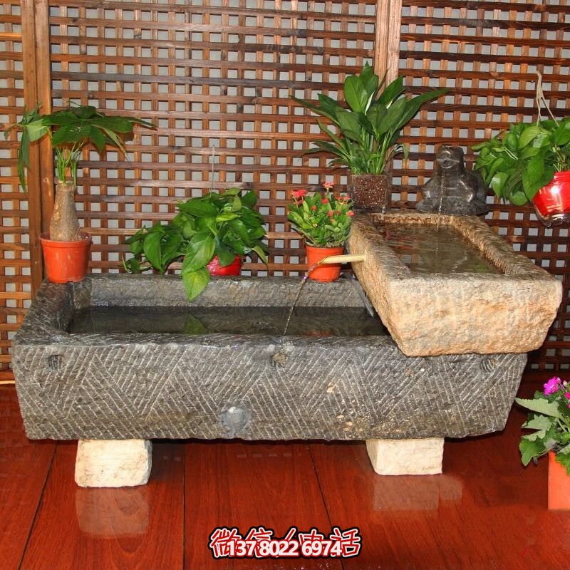 老石缸青石石槽魚缸石頭花盆陽臺(tái)水景老石器竹子流水長(zhǎng)方形養(yǎng)荷花池
