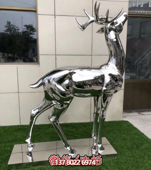 鏡面不銹鋼抽象鹿動(dòng)物雕塑廣場裝飾亮化小品